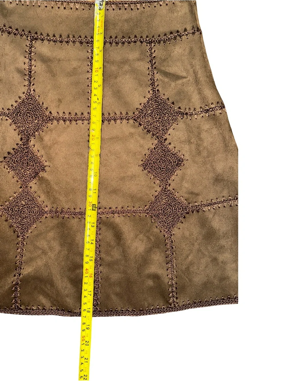 Zara Woman Faux Suede Boho Embroidered Vest & Mini Skirt Set, S